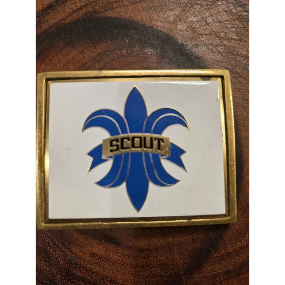 Boy Scouts Of America Solid Brass Uniform Belt Buckle On White Enamel Vintage